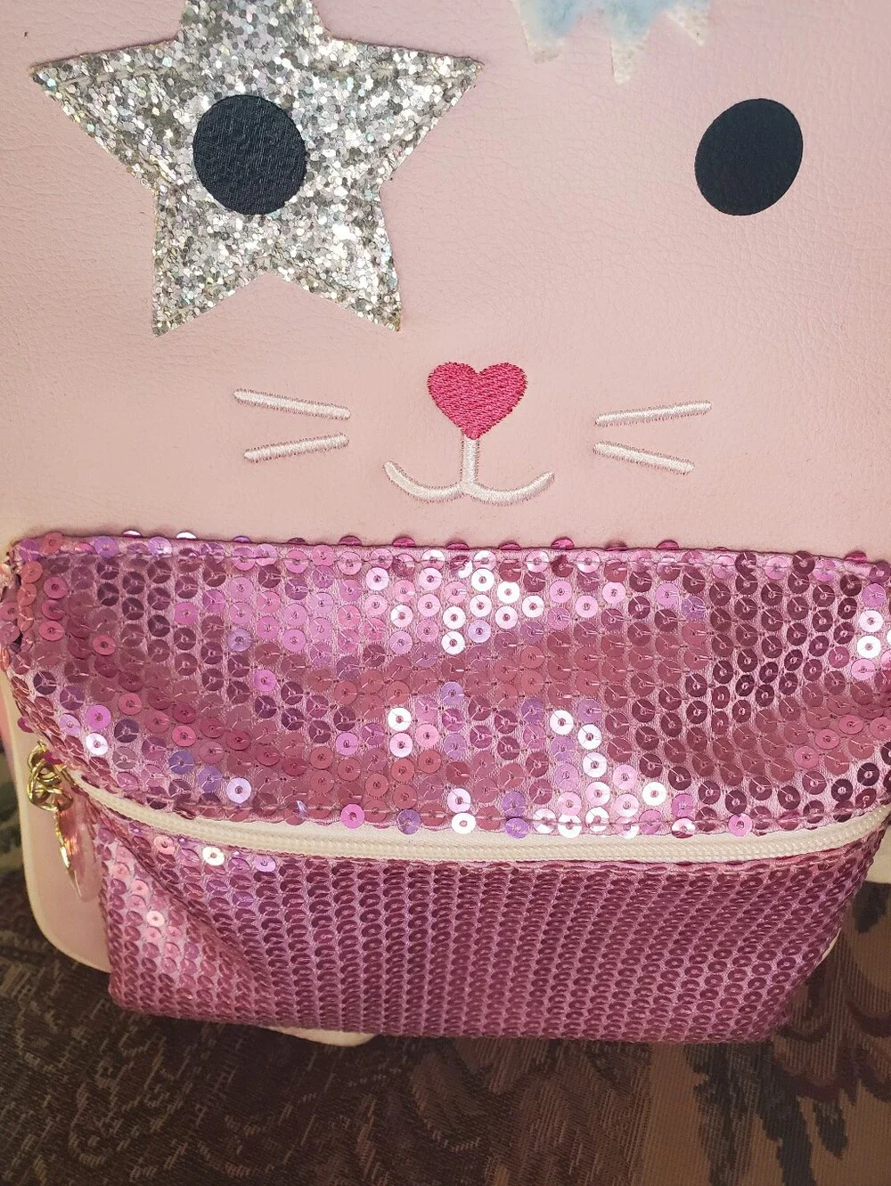 Betsey Johnson Rainbow Sparkle Unicorn Cat Backpack with Adjustable Straps